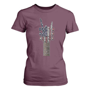 Rock On Skeleton Hand Guitar T Shirt For Women Retro American Flag Heavy Metal Guitarist TS10 Maroon Print Your Wear