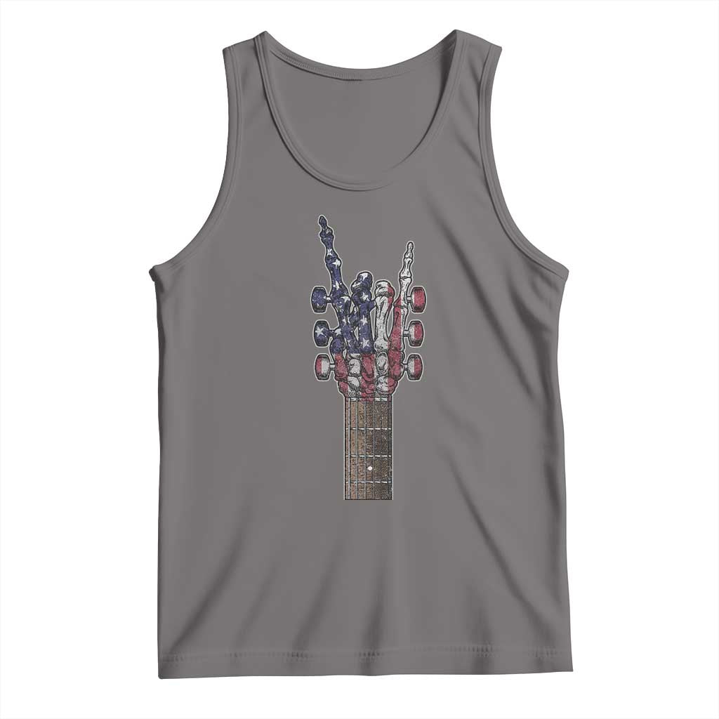 Rock On Skeleton Hand Guitar Tank Top Retro American Flag Heavy Metal Guitarist TS10 Deep Heather Print Your Wear
