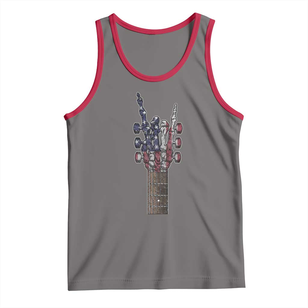 Rock On Skeleton Hand Guitar Tank Top Retro American Flag Heavy Metal Guitarist TS10 Deep Heather Red Print Your Wear