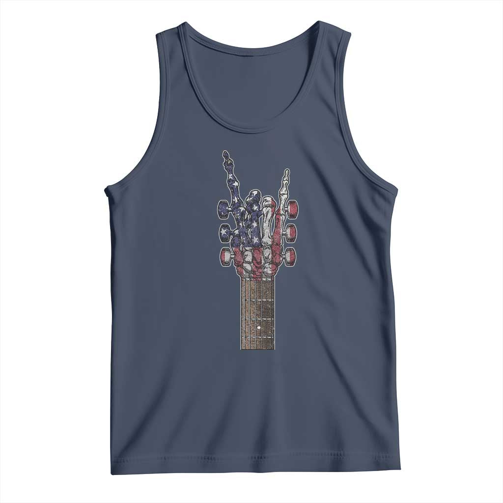 Rock On Skeleton Hand Guitar Tank Top Retro American Flag Heavy Metal Guitarist TS10 Navy Print Your Wear