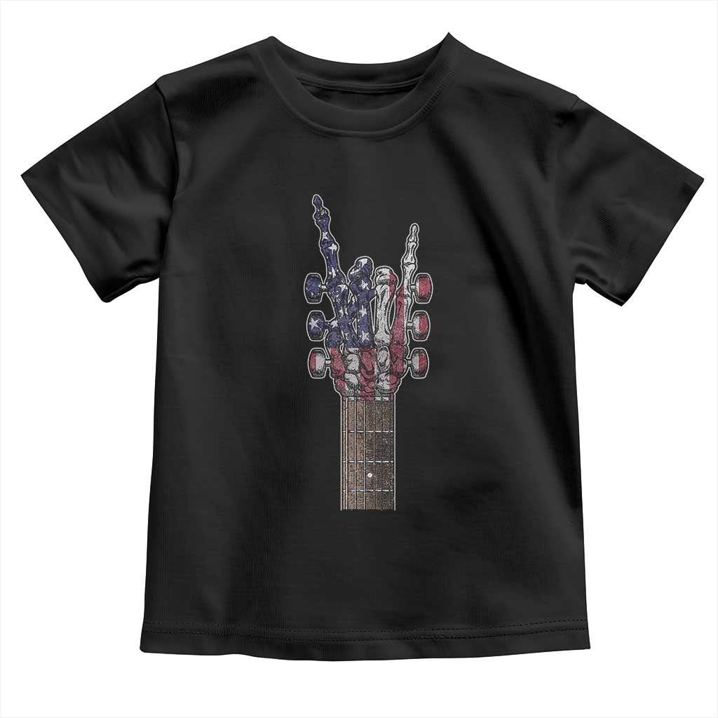 Rock On Skeleton Hand Guitar Toddler T Shirt Retro American Flag Heavy Metal Guitarist TS10 Black Print Your Wear