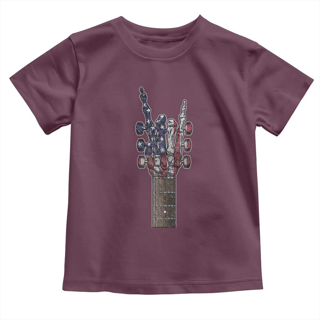 Rock On Skeleton Hand Guitar Toddler T Shirt Retro American Flag Heavy Metal Guitarist TS10 Maroon Print Your Wear