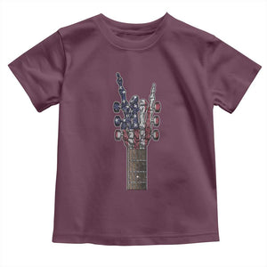Rock On Skeleton Hand Guitar Toddler T Shirt Retro American Flag Heavy Metal Guitarist TS10 Maroon Print Your Wear