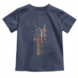 Rock On Skeleton Hand Guitar Toddler T Shirt Retro American Flag Heavy Metal Guitarist TS10 Navy Print Your Wear