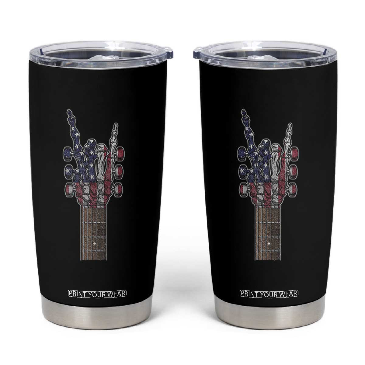 Rock On Skeleton Hand Guitar Tumbler Cup Retro American Flag Heavy Metal Guitarist TS10 Black Print Your Wear