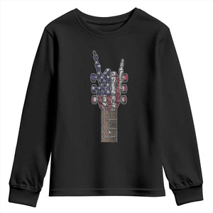 Rock On Skeleton Hand Guitar Youth Sweatshirt Retro American Flag Heavy Metal Guitarist TS10 Black Print Your Wear