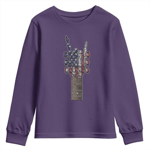 Rock On Skeleton Hand Guitar Youth Sweatshirt Retro American Flag Heavy Metal Guitarist TS10 Purple Print Your Wear