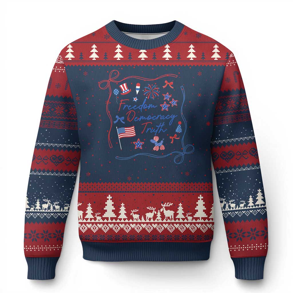 Patriotic Subtle FDT Ugly Christmas Sweater Coquette Bow Patriotic 4th of July TS10 Navy Red Print Your Wear