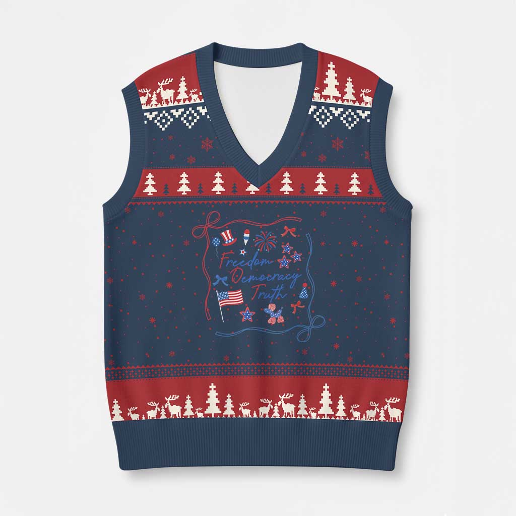 Patriotic Subtle FDT V-Neck Knit Sweater Vest Coquette Bow Patriotic 4th of July TS10 Navy Red Print Your Wear