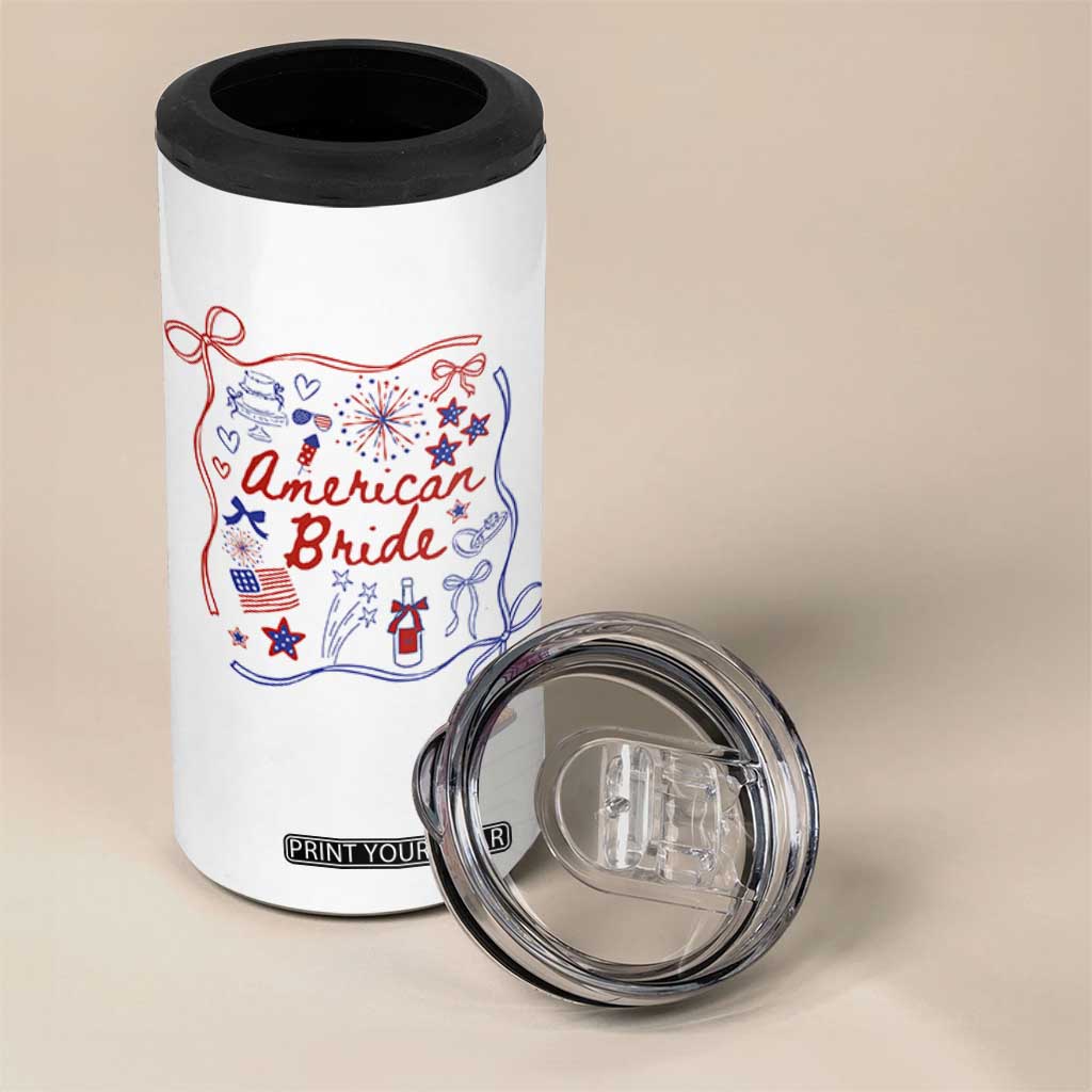 American Bride Bachelorette Party 4 in 1 Can Cooler Tumbler Coquette Bow 4th Of July TS10 Print Your Wear