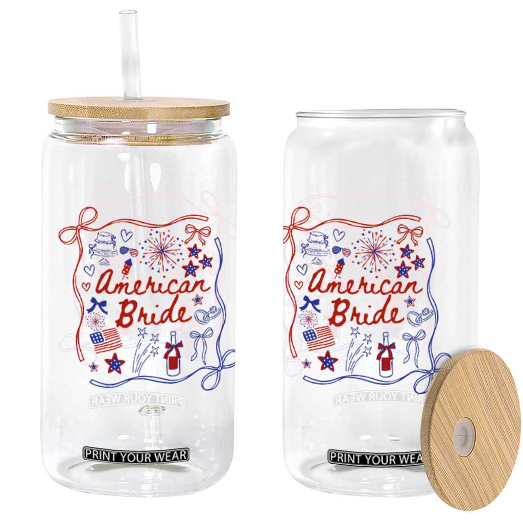 American Bride Bachelorette Party Glass Can Coquette Bow 4th Of July TS10 Print Your Wear