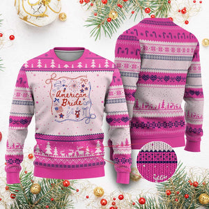 American Bride Bachelorette Party Ugly Christmas Sweater Coquette Bow 4th Of July TS10 Hot Pink Print Your Wear