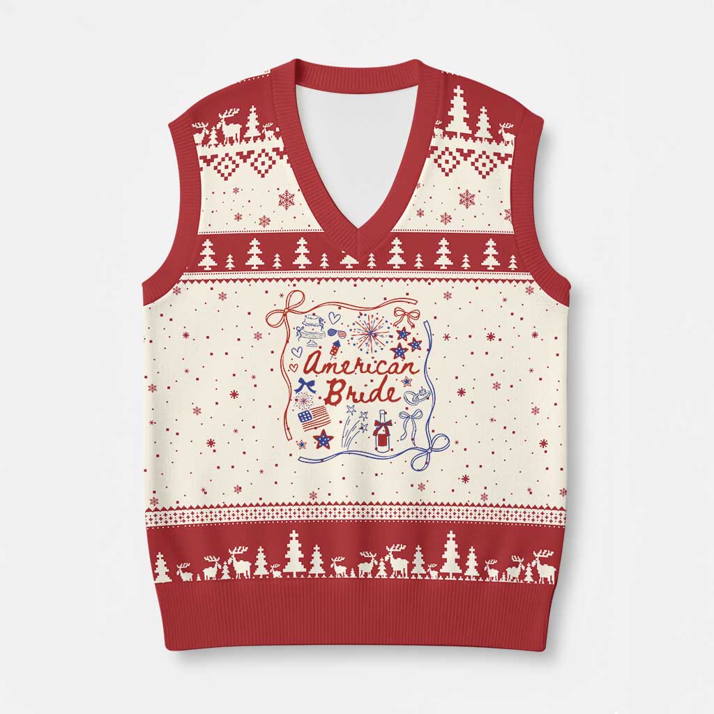 American Bride Bachelorette Party V-Neck Knit Sweater Vest Coquette Bow 4th Of July TS10 Beige Red Print Your Wear