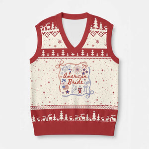 American Bride Bachelorette Party V-Neck Knit Sweater Vest Coquette Bow 4th Of July TS10 Beige Red Print Your Wear