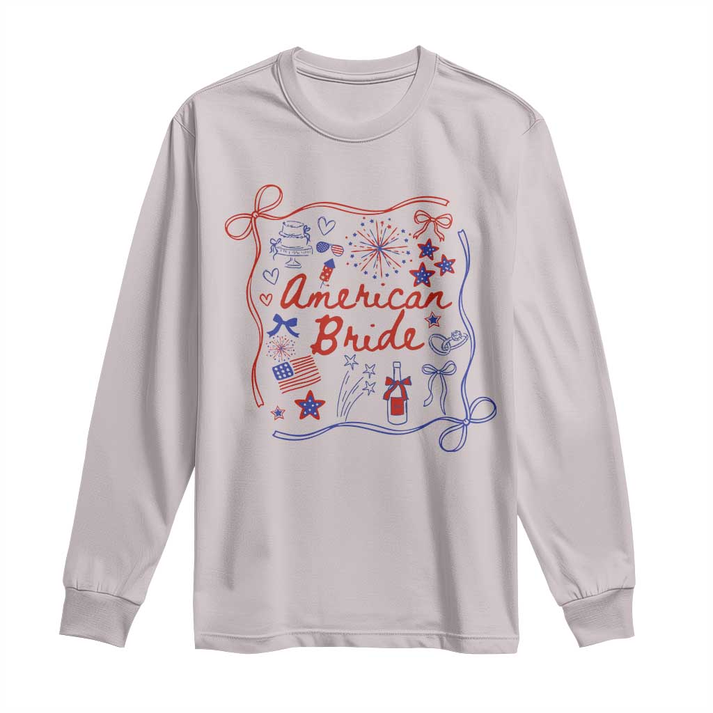 American Bride Bachelorette Party Long Sleeve Shirt Coquette Bow 4th Of July TS10 Ice Gray Print Your Wear
