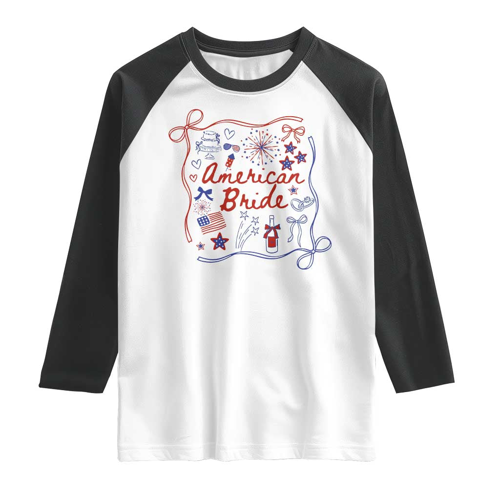 American Bride Bachelorette Party Raglan Shirt Coquette Bow 4th Of July TS10 White Black Print Your Wear