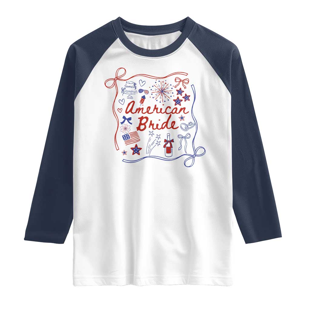 American Bride Bachelorette Party Raglan Shirt Coquette Bow 4th Of July TS10 White Navy Print Your Wear