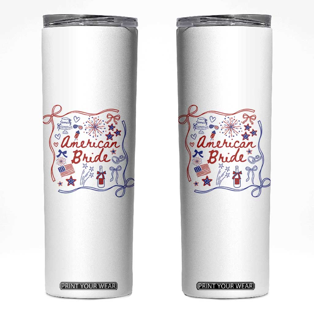 American Bride Bachelorette Party Skinny Tumbler Coquette Bow 4th Of July TS10 White Print Your Wear