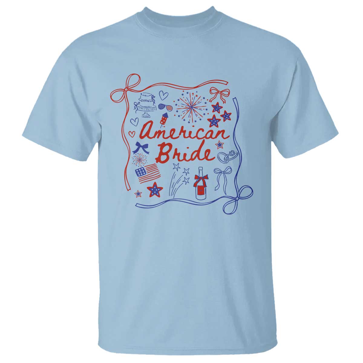 American Bride Bachelorette Party T Shirt Coquette Bow 4th Of July TS10 Light Blue Print Your Wear