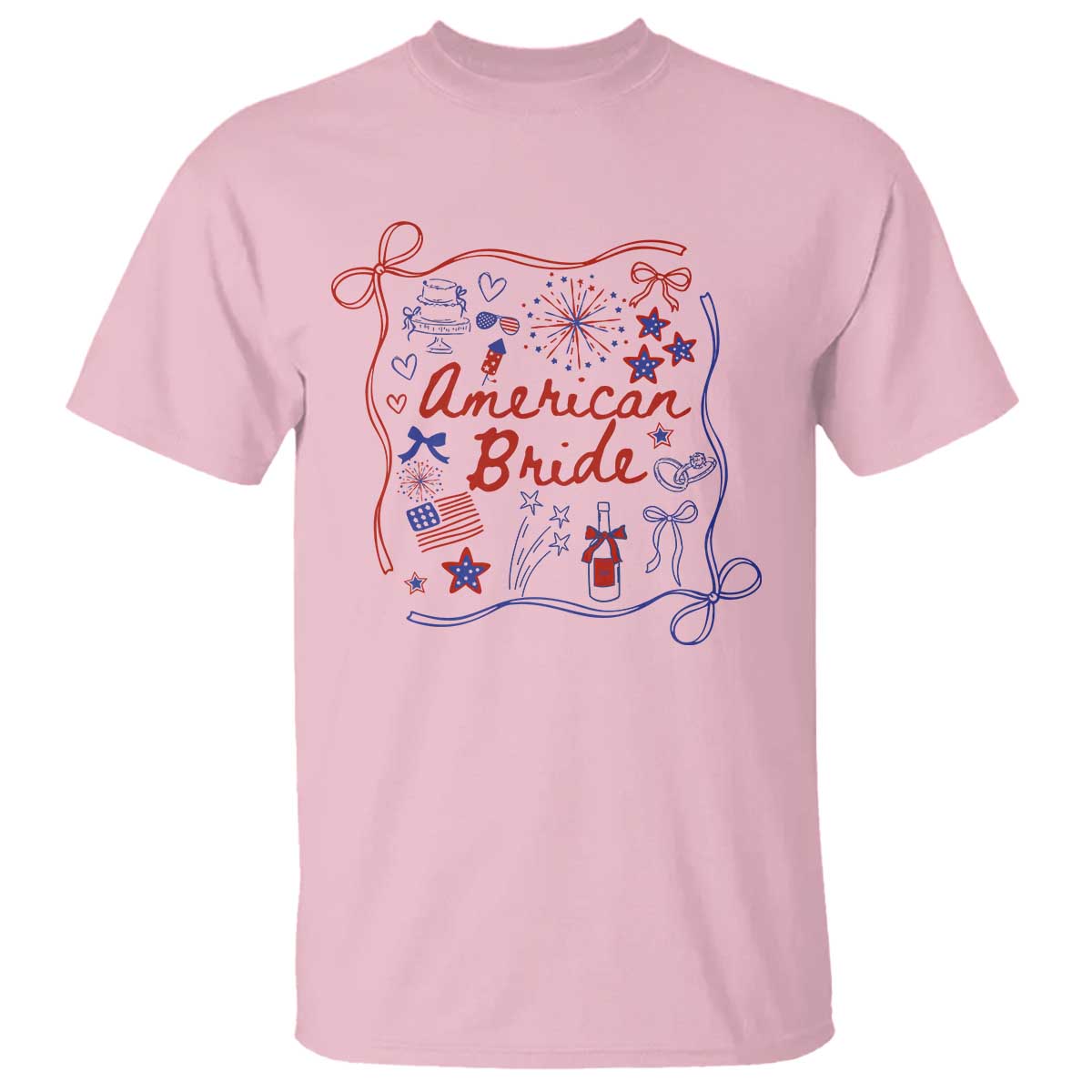 American Bride Bachelorette Party T Shirt Coquette Bow 4th Of July TS10 Light Pink Print Your Wear