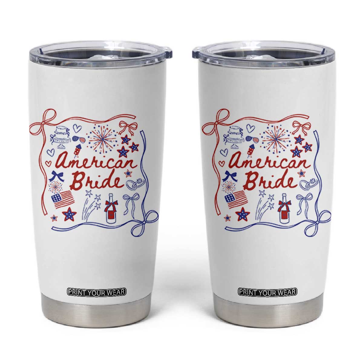 American Bride Bachelorette Party Tumbler Cup Coquette Bow 4th Of July TS10 White Print Your Wear