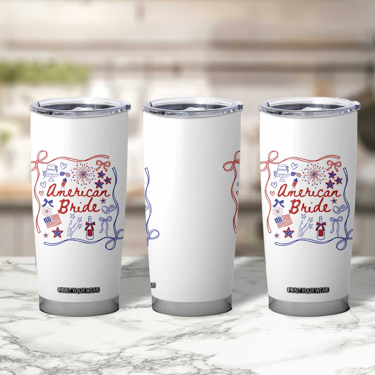 American Bride Bachelorette Party Tumbler Cup Coquette Bow 4th Of July TS10 Print Your Wear