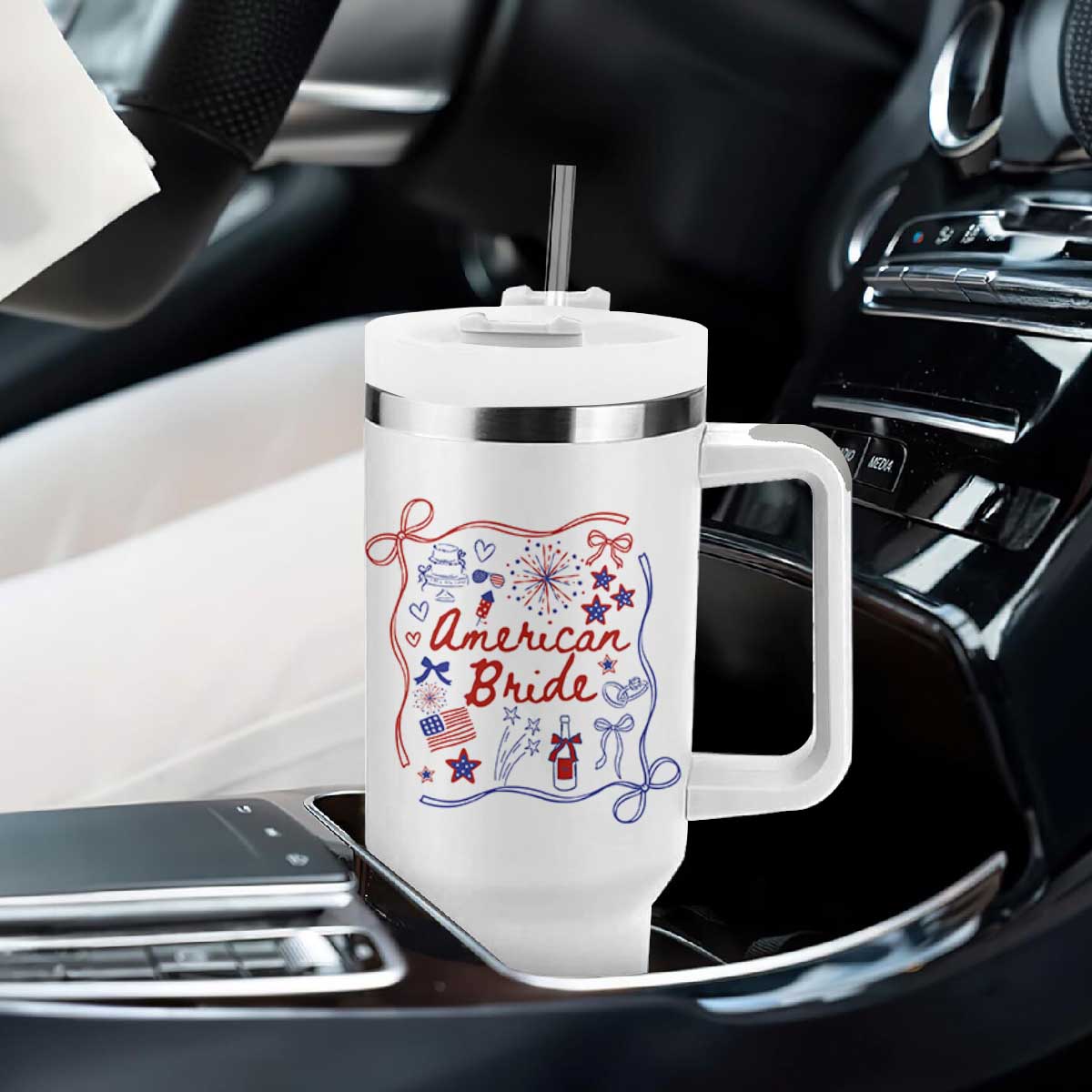 American Bride Bachelorette Party Tumbler With Handle Coquette Bow 4th Of July TS10 Print Your Wear