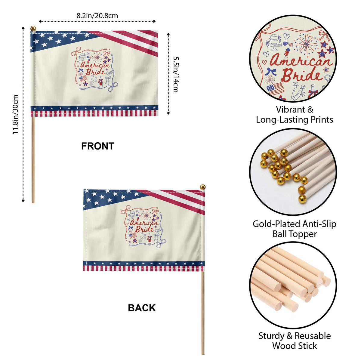 American Bride Bachelorette Party Patriotic Handheld Flag Coquette Bow 4th Of July TS10 Print Your Wear