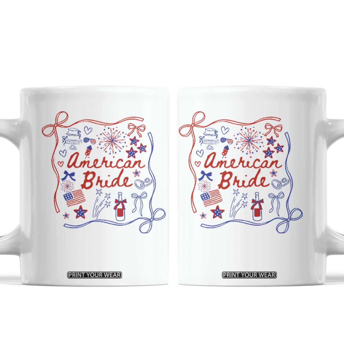 American Bride Bachelorette Party Coffee Mug Coquette Bow 4th Of July TS10 White Print Your Wear