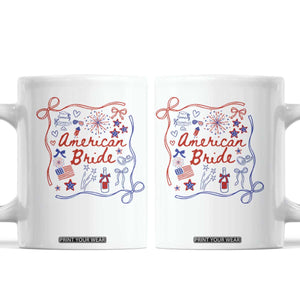 American Bride Bachelorette Party Coffee Mug Coquette Bow 4th Of July TS10 White Print Your Wear