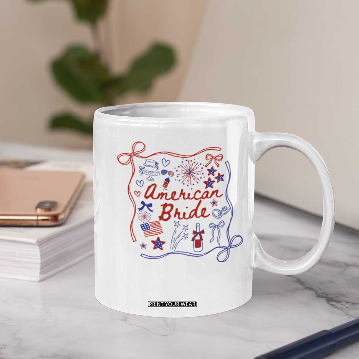 American Bride Bachelorette Party Coffee Mug Coquette Bow 4th Of July TS10 Print Your Wear
