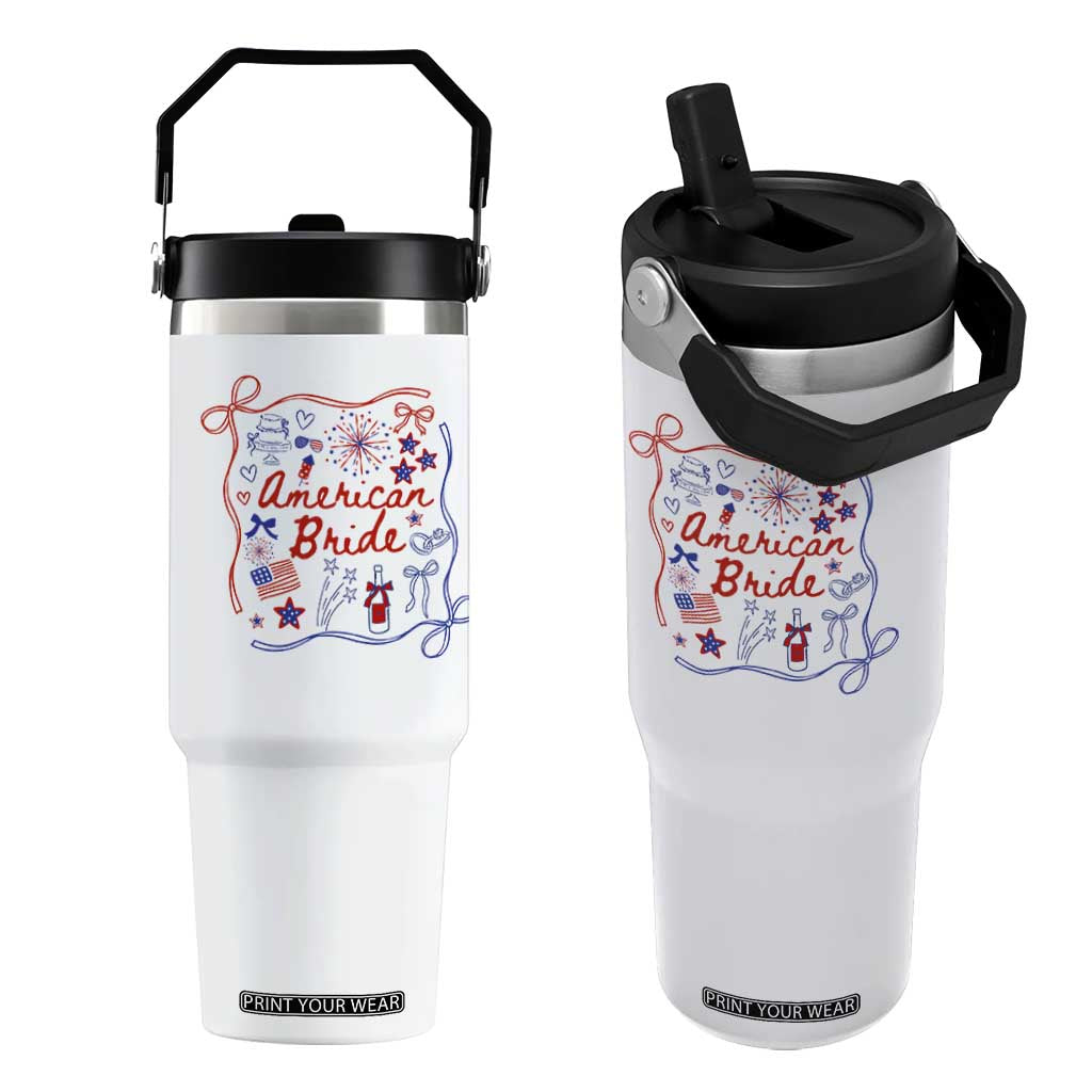 American Bride Bachelorette Party Flip Straw Tumbler Coquette Bow 4th Of July TS10 One Size: 30 oz White Print Your Wear