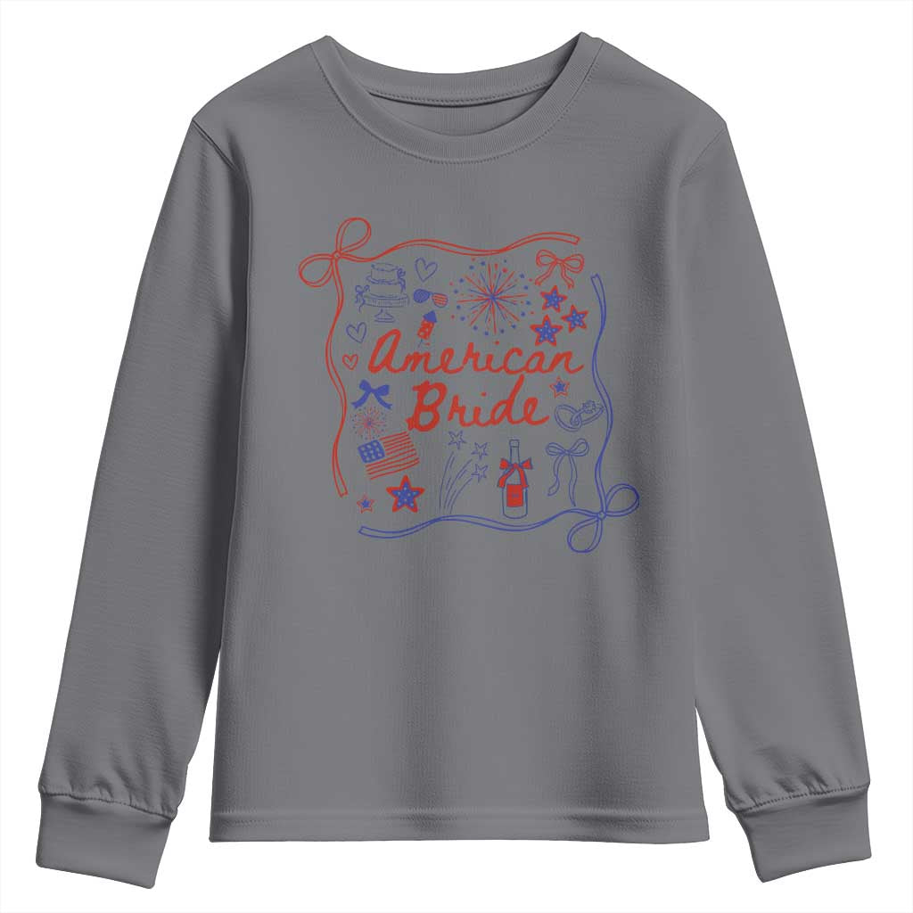 American Bride Bachelorette Party Youth Sweatshirt Coquette Bow 4th Of July TS10 Charcoal Print Your Wear