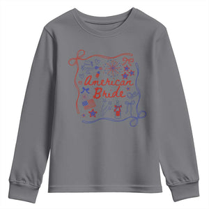 American Bride Bachelorette Party Youth Sweatshirt Coquette Bow 4th Of July TS10 Charcoal Print Your Wear