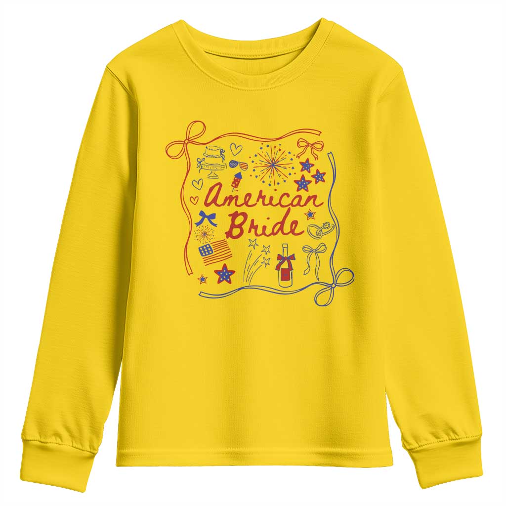 American Bride Bachelorette Party Youth Sweatshirt Coquette Bow 4th Of July TS10 Daisy Print Your Wear