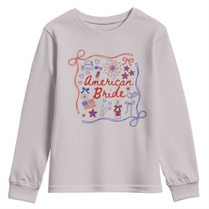 American Bride Bachelorette Party Youth Sweatshirt Coquette Bow 4th Of July TS10 Ice Gray Print Your Wear