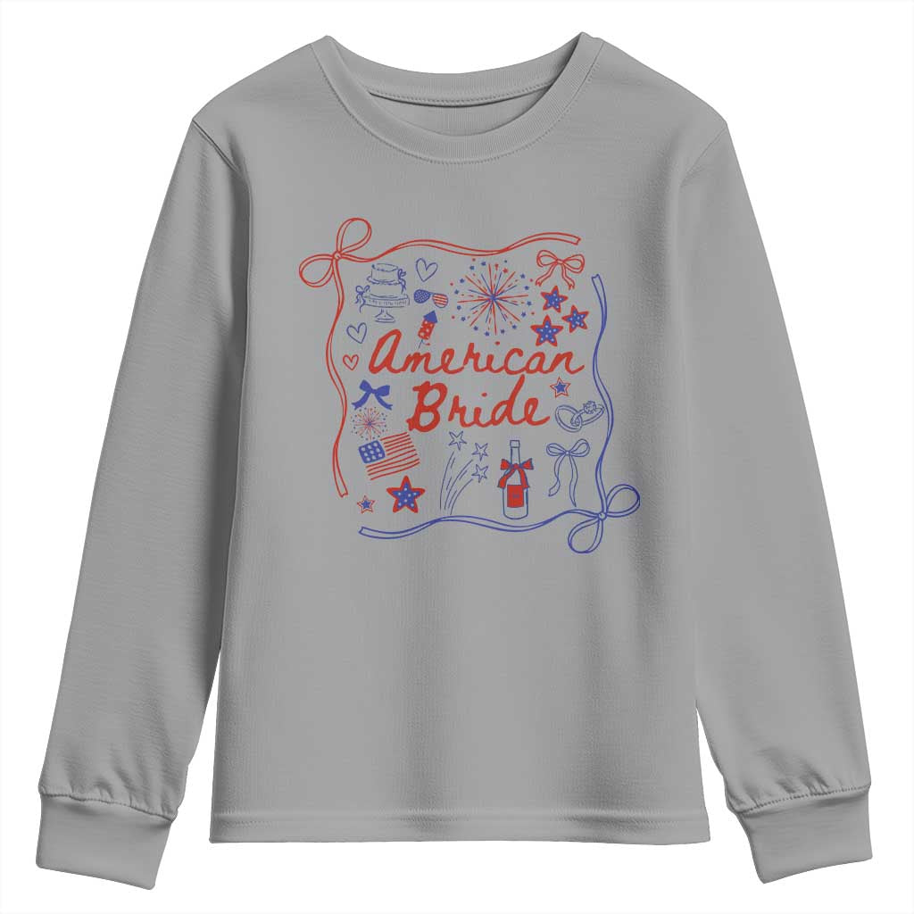 American Bride Bachelorette Party Youth Sweatshirt Coquette Bow 4th Of July TS10 Sport Gray Print Your Wear