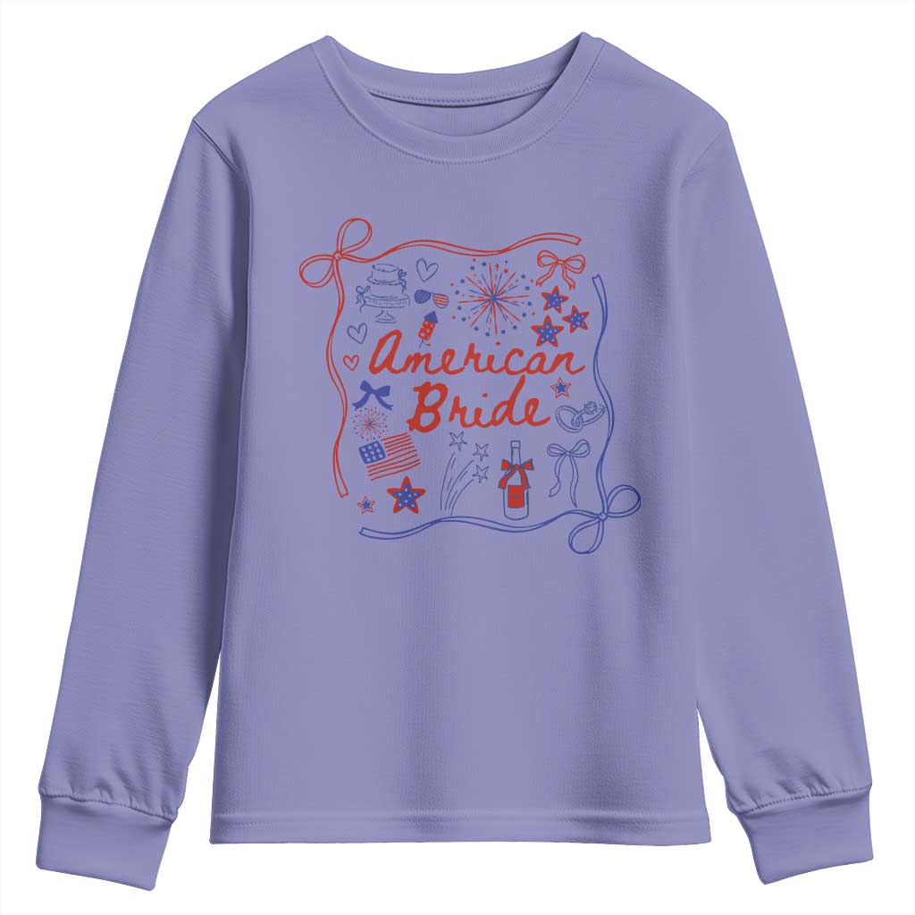 American Bride Bachelorette Party Youth Sweatshirt Coquette Bow 4th Of July TS10 Violet Print Your Wear