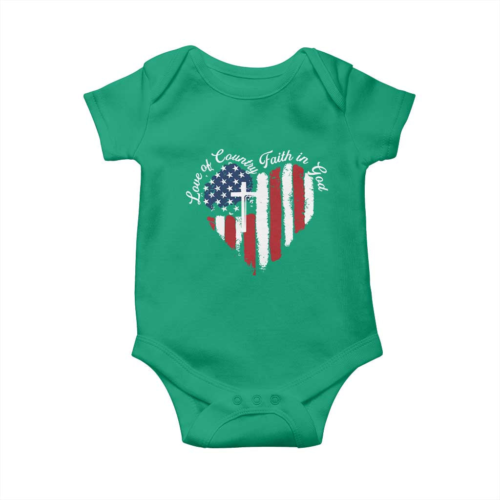 Patriotic Christian Baby Onesie Faith In God Heart Cross Flag 4th Of July Religious TS10 Irish Green Print Your Wear