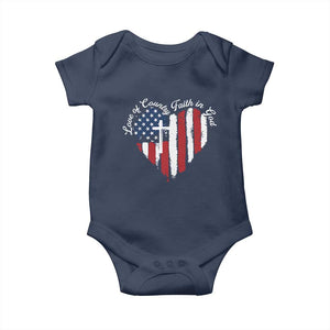 Patriotic Christian Baby Onesie Faith In God Heart Cross Flag 4th Of July Religious TS10 Navy Print Your Wear