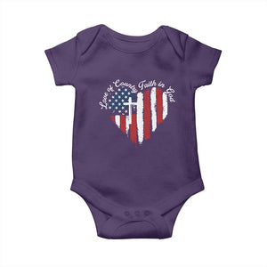 Patriotic Christian Baby Onesie Faith In God Heart Cross Flag 4th Of July Religious TS10 Purple Print Your Wear