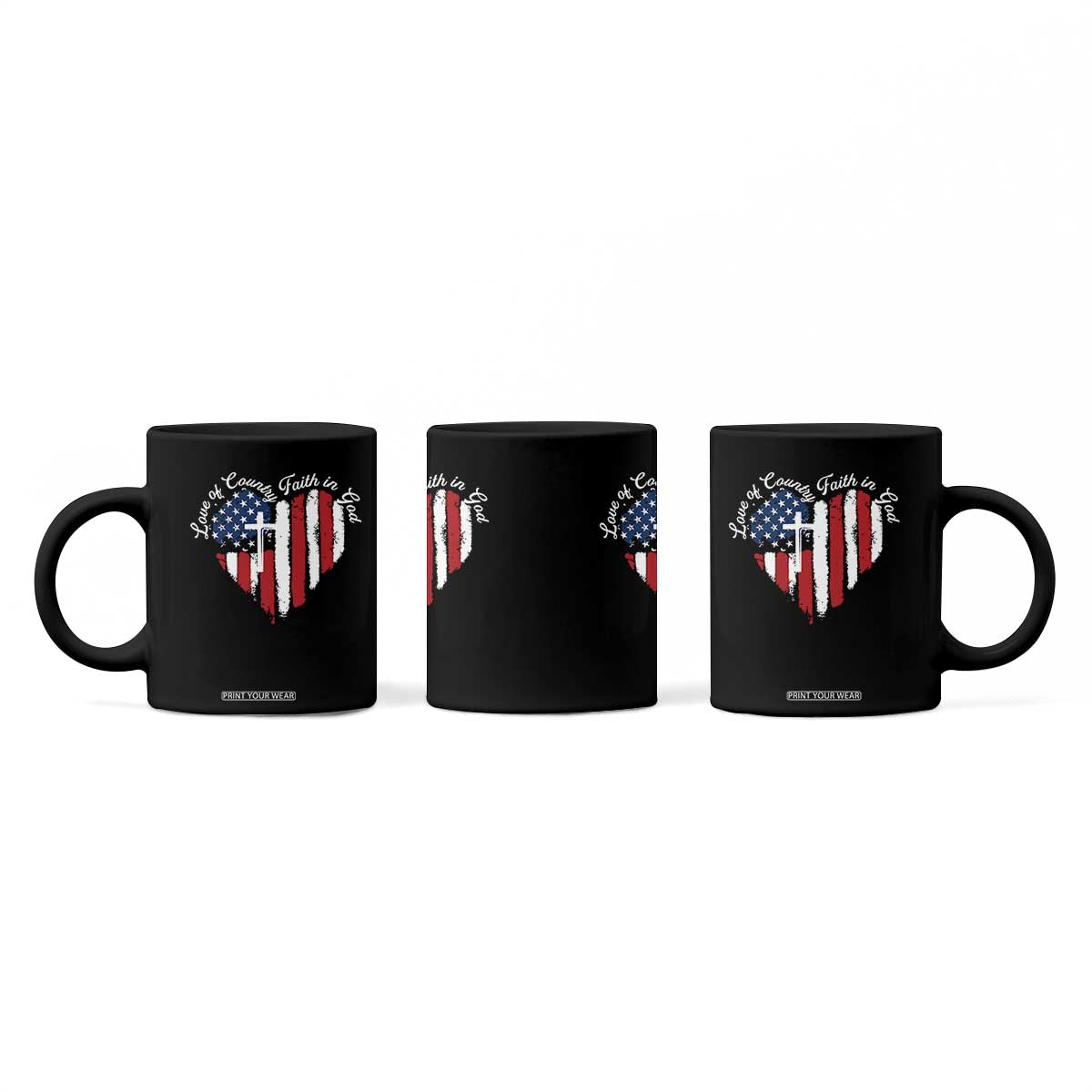 Patriotic Christian Coffee Mug Faith In God Heart Cross Flag 4th Of July Religious TS10 Print Your Wear