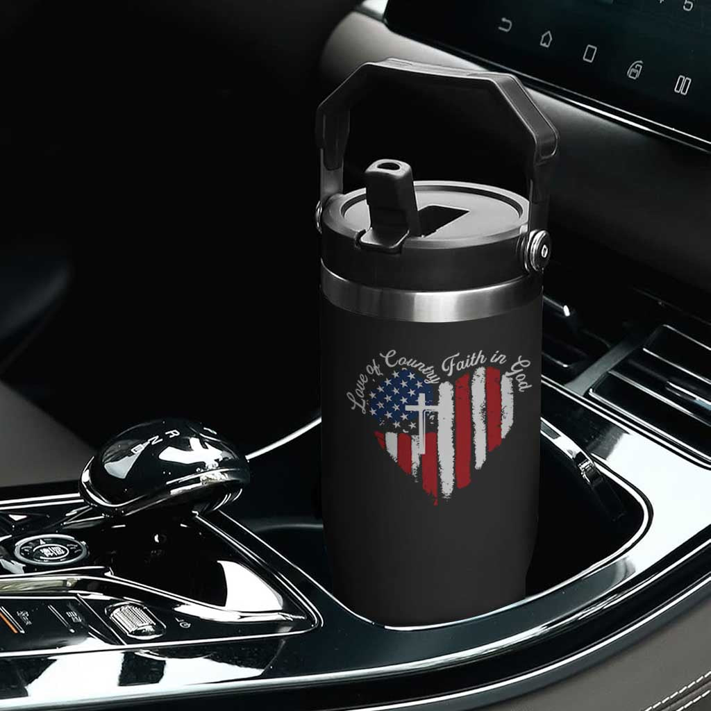 Patriotic Christian Flip Straw Tumbler Faith In God Heart Cross Flag 4th Of July Religious TS10 Print Your Wear