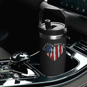 Patriotic Christian Flip Straw Tumbler Faith In God Heart Cross Flag 4th Of July Religious TS10 Print Your Wear