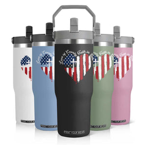 Patriotic Christian Flip Straw Tumbler Faith In God Heart Cross Flag 4th Of July Religious TS10 Print Your Wear