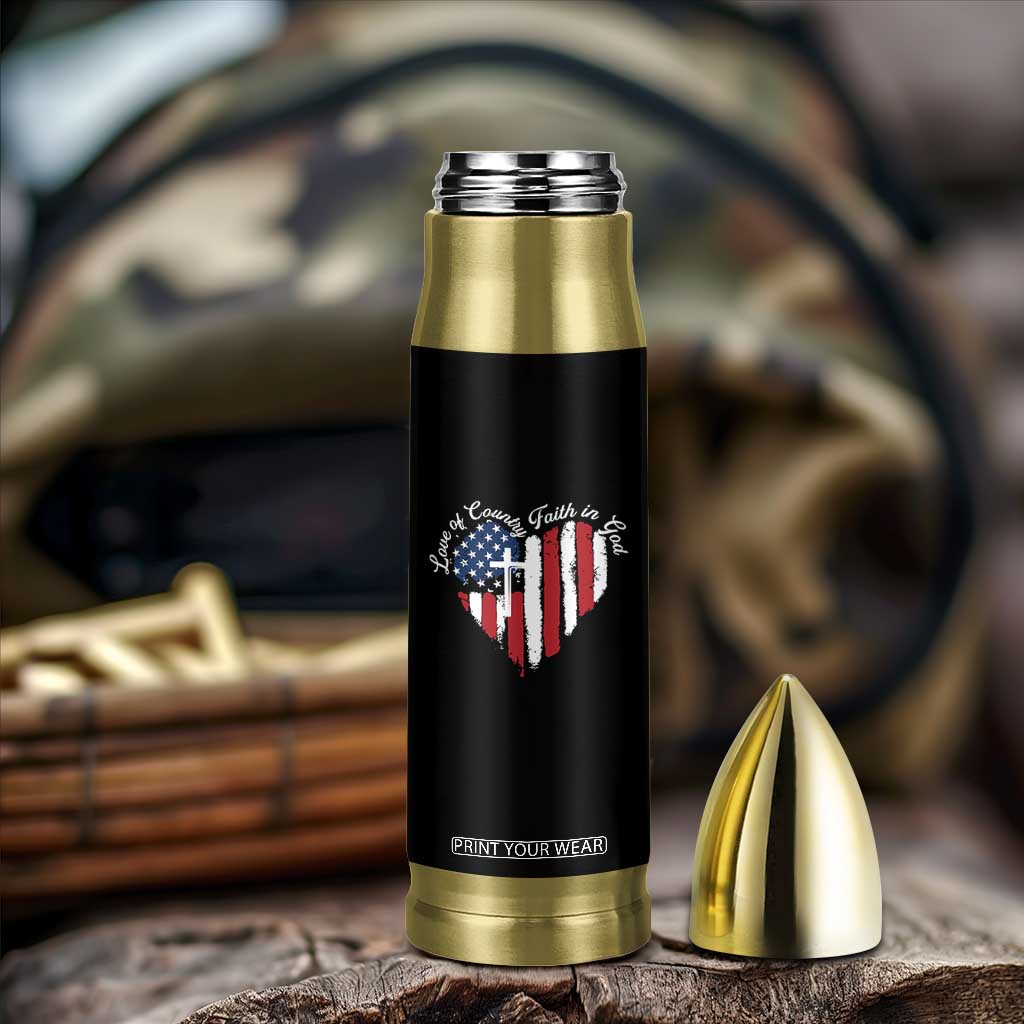 Patriotic Christian Bullet Tumbler Faith In God Heart Cross Flag 4th Of July Religious TS10 Print Your Wear