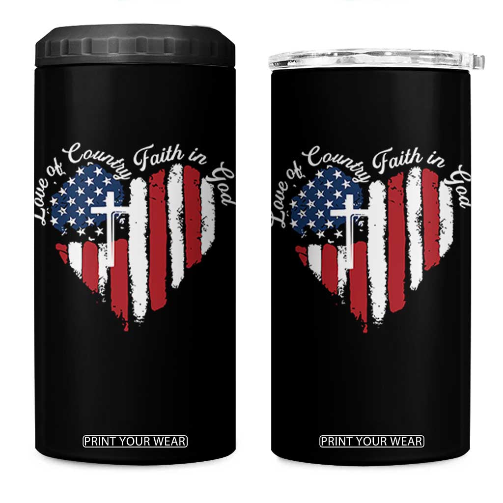 Patriotic Christian 4 in 1 Can Cooler Tumbler Faith In God Heart Cross Flag 4th Of July Religious TS10 One Size: 16 oz Black Print Your Wear