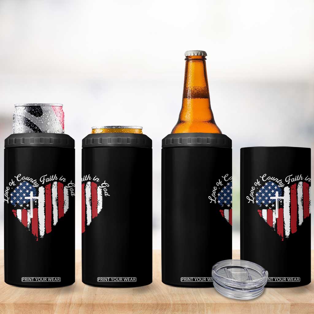 Patriotic Christian 4 in 1 Can Cooler Tumbler Faith In God Heart Cross Flag 4th Of July Religious TS10 Print Your Wear