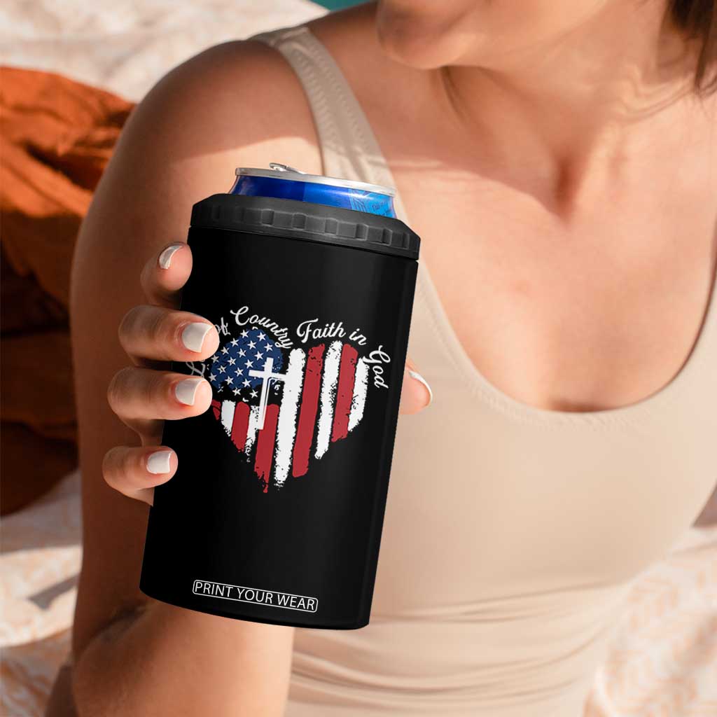 Patriotic Christian 4 in 1 Can Cooler Tumbler Faith In God Heart Cross Flag 4th Of July Religious TS10 Print Your Wear