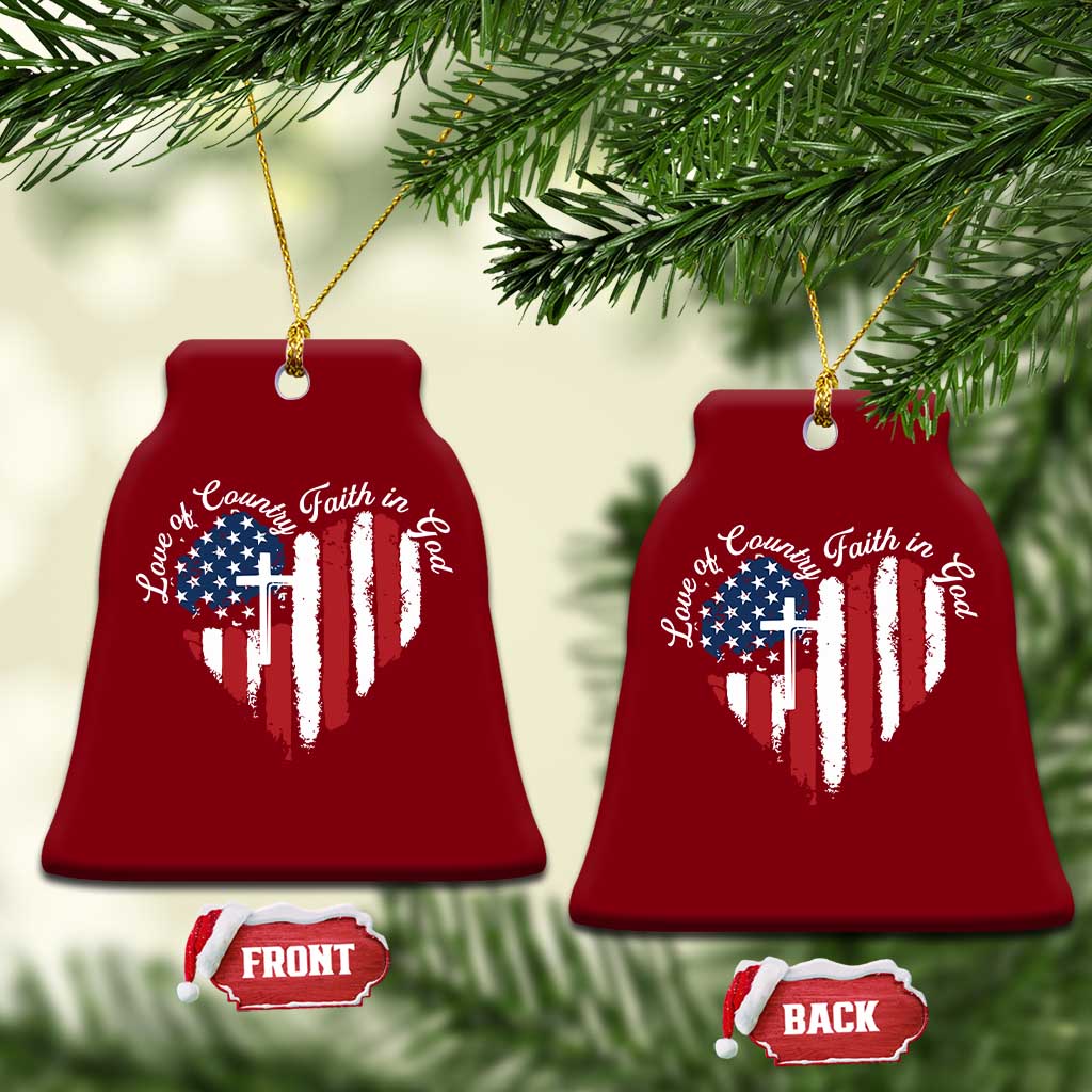 Patriotic Christian Ceramic Ornament Faith In God Heart Cross Flag 4th Of July Religious TS10 Print Your Wear